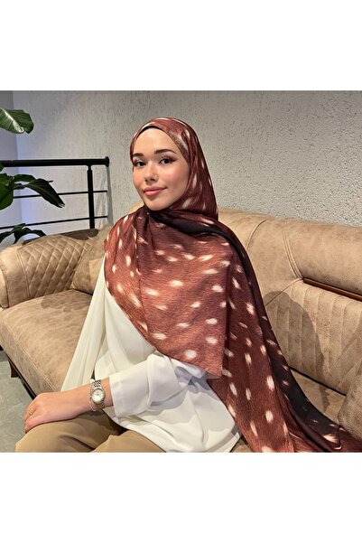 Rise Scarf Ceylan Bambi Desen Pamuk Şal Kızıl kahve