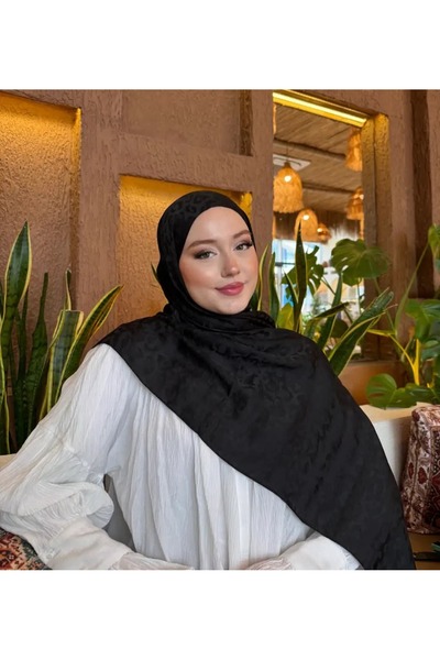 Rise Scarf Leopar Desen Pamuk Jakar Şal Siyah