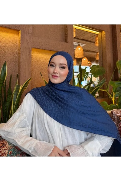 Rise Scarf Leopar Desen Pamuk Jakar Şal İndigo