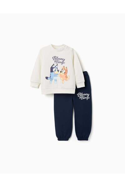Ziddy Cotton Jogging Set With Bluey Print For Babies And Children, White/blue