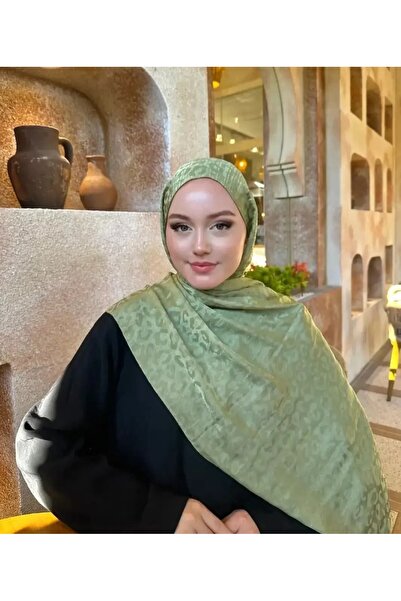 Rise Scarf Leopar Desen Pamuk Jakar Şal Mint