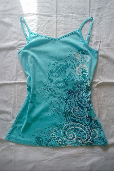 Köstebek Turquoise Flower Motif Y2K Strap Crop Top