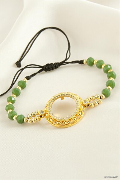 ZERO LAND Spt-Gld Wearable Crystal Stone (113154) Bracelet Green