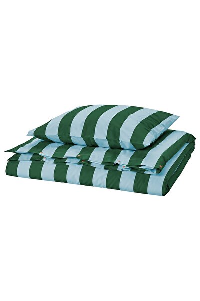 OEM Duvet cover and Pillow 150x200/50x60 cm dark baby blue -green/striped SLÅ...