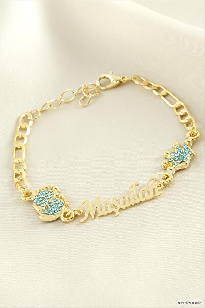 ZERO LAND Spt-Gld Footprint Mashallah Written Stone Bracelet (110603) Blue