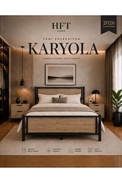 HFT HOME Metal Karyola, Çınar Sunta Başlıklı Metal Karyola