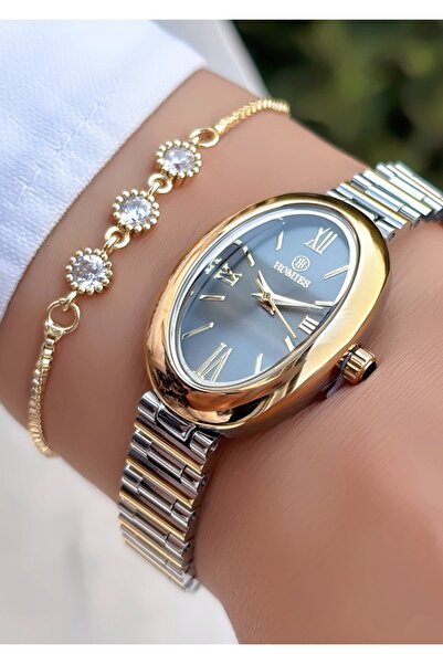 Homies New Season Oval Case Gold Color Women's Wristwatch - with Bracelet Gift