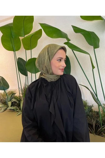Rise Scarf Halka Desen Pamuk Jakar Eşarp Haki