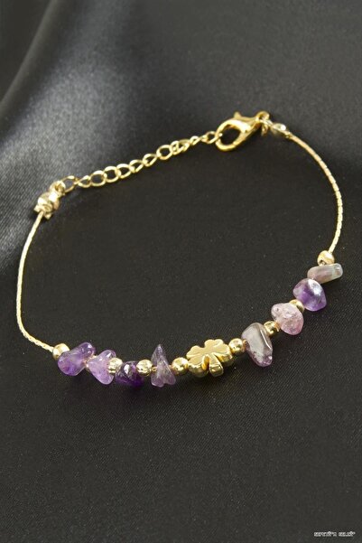 ZERO LAND Spt-Gld Amethyst Cracked Natural Stone (110734) Bracelet Purple