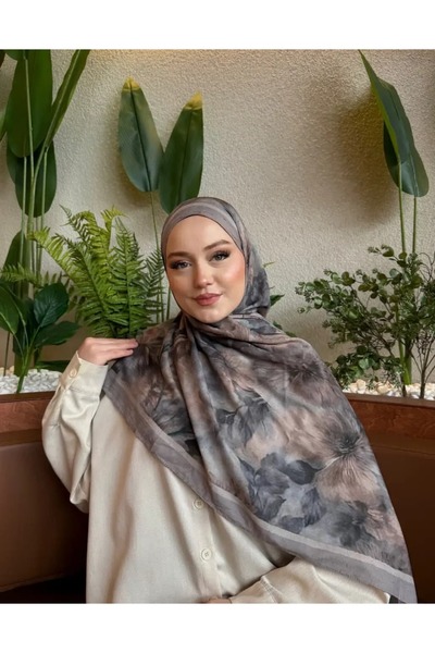 Rise Scarf Manolya Desen Pamuk Kraş Şal Açık gri/Bej