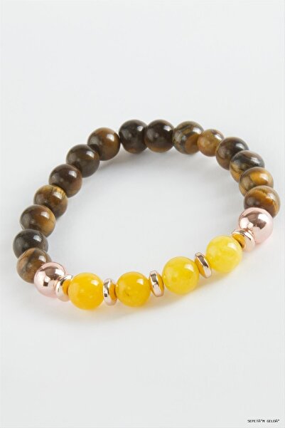 ZERO LAND Spt-Gld Tiger's Eye Ceyt Natural Stone (111002) Bracelet Brown