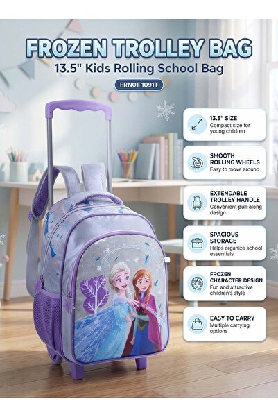 Frozen حقيبة ظهر مدرسية بعجلات مقاس 13.5 بوصة للفتيات، بأحزمة قابلة للتعديل، ...