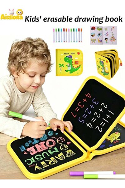 Aissiora لوح رسم قابل للمسح للأطفال، كتاب رسم تعليمي مبكر، 16 صفحة، ألعاب رسم...