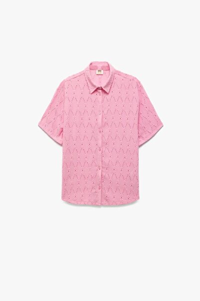 Koton Gömlek Yaka Kısa Kollu Fistolu Bluz Kız Çocuk Pembe