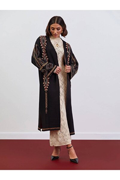 Lavanta Tekstil Geometric Ethnic Pattern Long Cardigan
