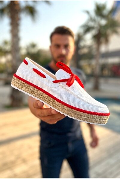 Zerenyus Zrc311 Premium Daily Lace-Up Linen Men's Espadrille White Red