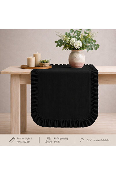 Original Co Organic Raw Linen Ruffled Table Runner 40X150 cm - Buldan Woven L...
