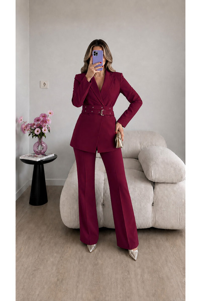 Ekim Store Eyelet Belted Jacket and Trousers Double Blazer Suit