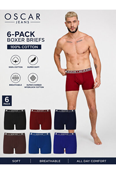 OSCAR JEANS 6-Pack 100% Cotton Men's Underwear Boxer Brief Super Combed Inter...
