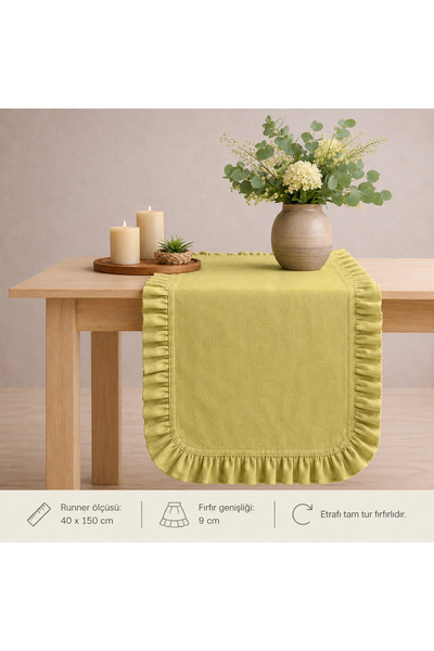 Original Co Organic Raw Linen Ruffled Table Runner 40X150 cm - Buldan Woven L...