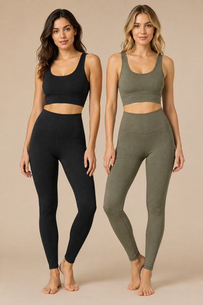 Nymora Women's Padded Ribbed Crop High Waist Leggings Sports Set 2-Piece Blac...
