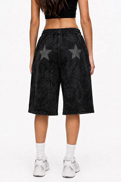 Fer Valiant Women's Baggy Star Rhinestone Star Stone Printed Shorts