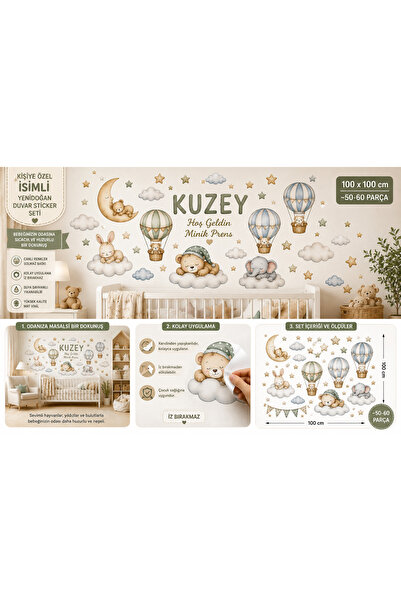 reklamcın Kişiye Özel İsimli Yenidoğan Bebek Odası Duvar Sticker Seti – Bulut...