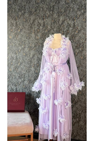 Loviana belle Special Design Rose Patterned Satin Long Dressing Gown Nightgow...