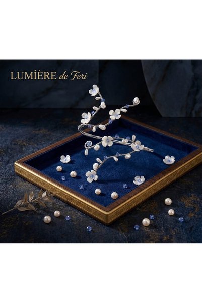 Lumière de Feri Elegant Floral and Pearl Handmade Upper Arm Bracelet Pazubent