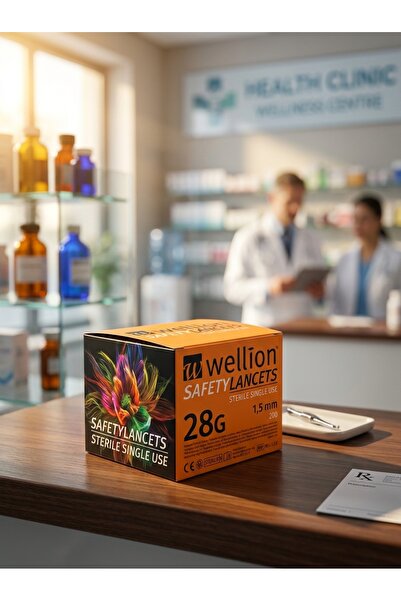 WELLİON إبر سحب الدم الآمنة 28G، 200 قطعة، معقمة للاستخدام مرة واحدة، عمق اختراق 1.5 مم، إبر اختبار السكر غير المؤلمة لمراقبة مستوى الجلوكوز في الدم، طقم اختبار السكري