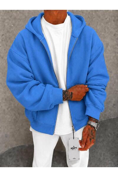 ONUR ERBİL MODA Unisex Oversize Fermuarlı Kapüşonlu Sweatshirt