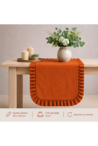 Original Co Organik Ham Keten Fırfırlı Masa Runner 40x150 cm - Buldan Dokuma ...