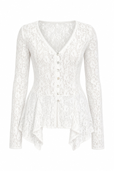 Özge Özgenç Buttoned Peplum Lace Cardigan