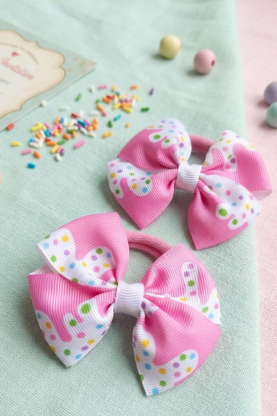 Liliza Accessories Pembe Beyaz Renkli Puantiyeli 2li Çocuk Lastik Toka