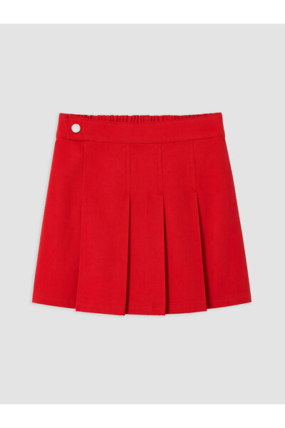 LC Waikiki Kırmızı Kız Çocuk Pileli Gabardin Şort Etek