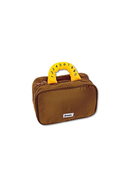 wei Makeup bag, 3 compartments, zippered closure, textile, brown, 24x12x17 cm