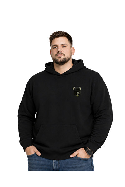 BattalModa Erkek Büyük Beden Siyah İki İplik Pursuit Sweatshirt 3XL-4XL-5XL-6XL
