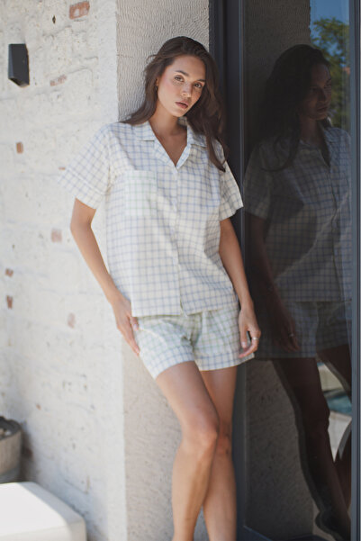 Mita Concept Lila-Green Checked Poplin Shorts Pajama Set