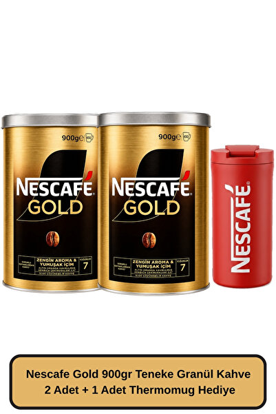 Nescafe Gold 900 GR Teneke Granül Kahve 2 Adet + 1 Adet Thermomug Hediye