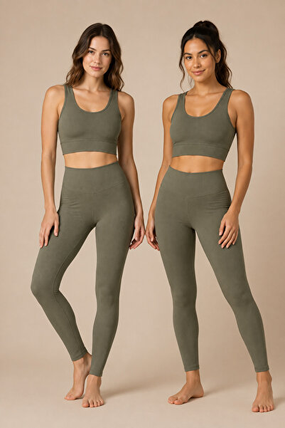 Nymora Women's Padded Ribbed Crop High Waist Leggings Sports Set 2-Piece Çağla