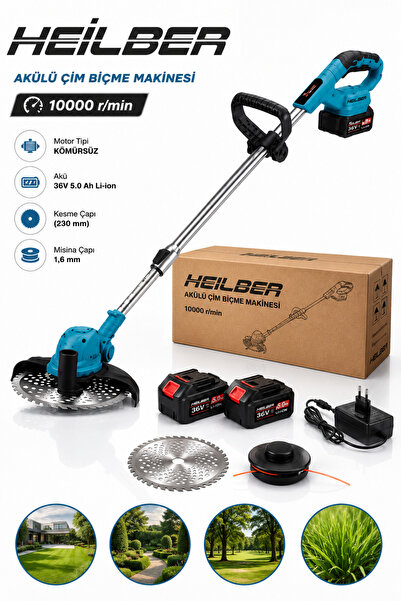 HEİLBER BA011533 Akülü Çim Biçme Makinesi 36V Çift Akülü Kömürsüz Motor Misin...