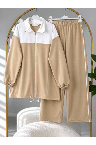 EC MODA Women's Hijab White Block Patterned Pants Suit