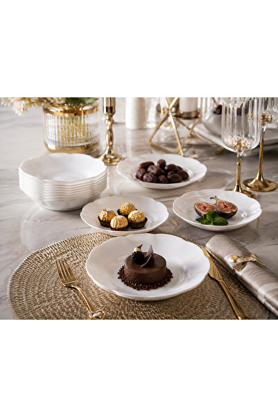 Dania Arocal White Plain Plate Set of 6 - 15cm - Elegant Wave Design for Serv...