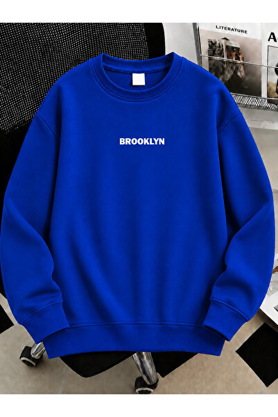 MODARİCH Unisex Kadın/Erkek Brooklyn Renkli Özel Baskılı Oversize Bisiklet Yaka Pamuklu Sweatshirt