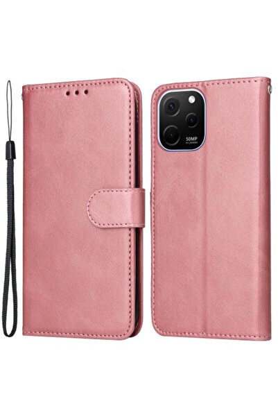 OEM Θήκη Πορτοφόλι με Σταντ (Δερμάτινη Όψη) για Huawei nova Y61 4G - Ροζ Χρυσό