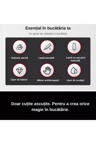 Promagg Set de cuțite de bucătărie din oțel inoxidabil, 6 piese, 4 cuțite de bucătărie, 1 foarfecă din oțel inoxidabil, 1 cuțit ceramic pentru curățat.