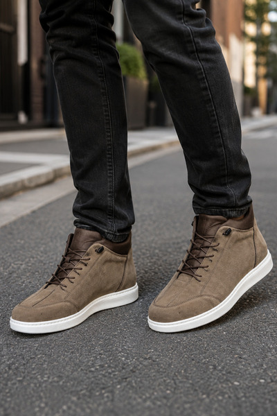 Ekonomik Ayakkabı Men's Mink Lace-Up Ankle Boots White Sole Casual City Shoes