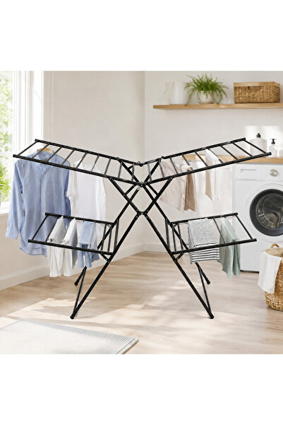 Trust Pro 4-Tier Foldable Clothes Drying Rack with Adjustable Wings – Large C...