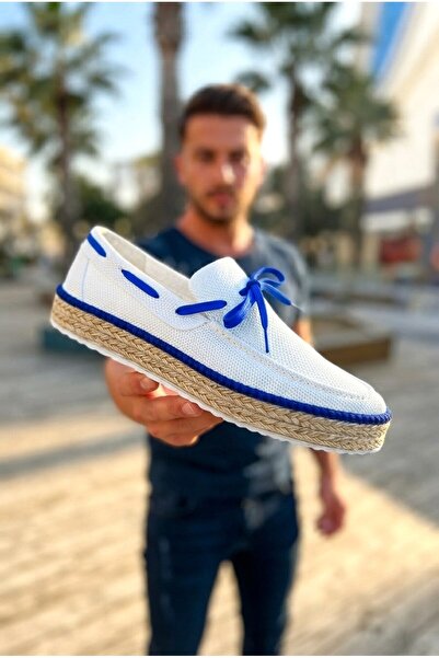 Zerenyus Zrc311 Premium Daily Lace-Up Linen Men's Espadrille White Sax
