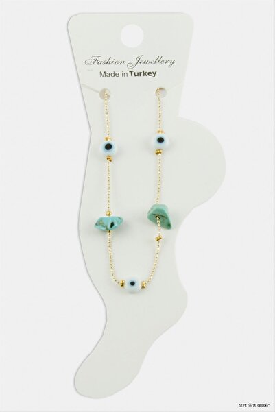 ZERO LAND Spt-Gld Nazar Eye Broken Natural Stone (170417) Anklet Turquoise
